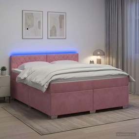 vidaXL Κρεβάτι Box Spring με Στρώμα και LED Ροζ 140 x 200 cm Βελούδο