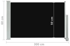 Σκίαστρο Πλαϊνό Συρόμενο Βεράντας Μαύρο 60 x 300 εκ. - Μαύρο