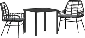 vidaXL Σέτ φαγητού για κήπο 3 pcs Μαύρο συνθετικό ρατάν