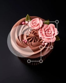 Intra Συλλεκτικό Ξύλινο Παζλ Plywood  4mm - Cupcake σοκολάτας με ροζ τριαντάφυλλα Σε Ξύλινο Κουτί - Διαστάσεις: 10x10 cm – 25 κομμάτια