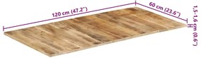 vidaXL Επιφάνεια Τραπεζιού 120x60x(1,5-1,6) εκ Ακατέργαστο Ξύλο Μάνγκο