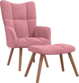 vidaXL Πολυθρόνα Relax Ροζ Βελούδινη με Σκαμπό