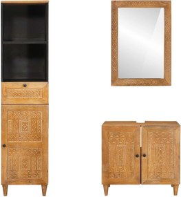 vidaXL Σετ Επίπλων Μπάνιου με συρτάρι 3 pcs Καφέ Επεξεργασμένο ξύλο