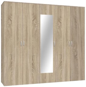 Ντουλάπα πεντάφυλλη με καθρέφτη Luna σε sonoma απόχρωση 220x52x200εκ 220x52x200 εκ.