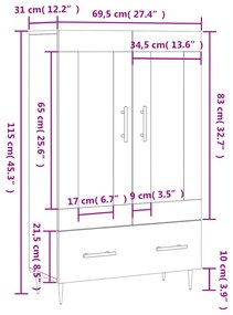 Ντουλάπα Γκρι Σκυροδέματος 69,5 x 31 x 115 εκ. Επεξεργ. Ξύλο - Γκρι