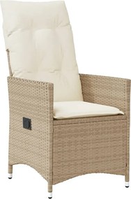 vidaXL Πολυθρόνα Κήπου Ανακλινόμενη Μπεζ Συνθετικό Ρατάν + Μαξιλάρια