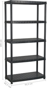 vidaXL Ραφιέρα Αποθήκευσης 5 Επιπέδων Μαύρη 91,5x45,7x185 εκ. Πλαστική