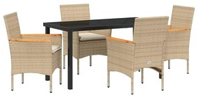 vidaXL Σέτ φαγητού για κήπο με μαξιλάρι 5 pcs Μπεζ Πολυ ράταν
