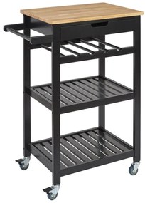 Τρόλεϊ αποθήκευσης και τακτοποίησης κουζίνας Home Deco Factory με 2 ράφια, συρτάρι, θήκη για μπουκάλια και διαστάσεις 61x40x84.5cm - Black