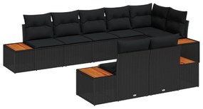 vidaXL Σετ καναπέ κήπου 8 τεμαχίων με μαξιλάρια - Μαύρο Πολυρατάν & Ακακία