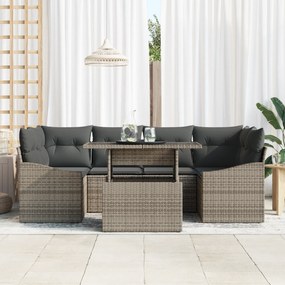 vidaXL Σετ 7 Τεμαχίων Καναπέ Κήπου με Μαξίλια Γκρι Ρατάν Πολυεστέρα