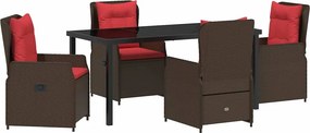 vidaXL Σέτ φαγητού για κήπο με μαξιλάρι 5 pcs Καφέ Πολυ ράταν