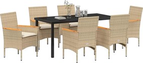vidaXL Σέτ φαγητού για κήπο 7 pcs Μπεζ συνθετικό ρατάν