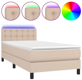 vidaXL Κρεβάτι Boxspring Στρώμα&LED Καπουτσίνο 90x200 εκ. Συνθ. Δέρμα