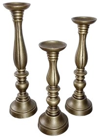 Κηροπήγια Lusar 022218 (Σετ 3τμχ) D11xH40,36,30cm Antique Gold Aluminium