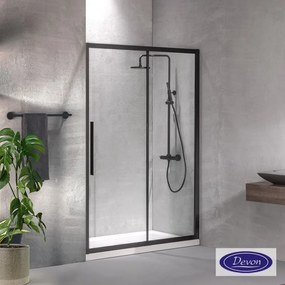 DEVON Flow Slider 1+1 Πόρτα ντουζιέρας με 1 σταθερό &amp; 1 συρόμενο φύλλο BLACK MATT 97-101 Υ195εκ &amp; 2Προφίλ Προέκτασης x3εκ