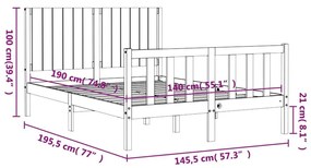 Σκελετός Κρεβατιού Χωρίς Στρώμα 140x190 εκ Μασίφ Ξύλο Πεύκου - Καφέ