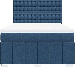vidaXL Κρεβάτι Boxspring με Στρώμα Μπλε 140x190 εκ. Υφασμάτινο