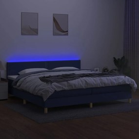 vidaXL Κρεβάτι Boxspring με Στρώμα &amp; LED Μπλε 200x200 εκ. Υφασμάτινο
