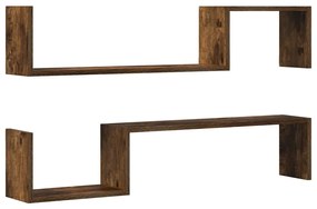 vidaXL Ράφια Τοίχου 2 τεμ. Καπνιστή Δρυς 100x15x20 εκ. Επεξεργ. Ξύλο