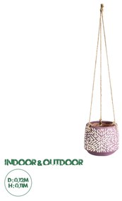 GloboStar® Artificial Garden NIGERIA 20529 Κρεμαστό Διακοσμητικό Κεραμικό Κασπώ Γλάστρα - Flower Pot Μωβ με Λευκό Φ12 x Υ11cm