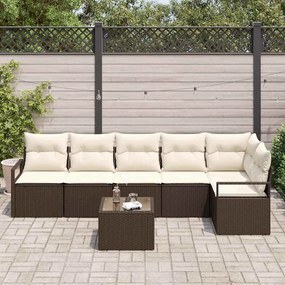 vidaXL Σετ Καναπέ Κήπου 7 pcs Καφέ, Κρέμα Πολυ rattan, βαμμένο ατσάλι