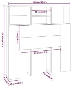 Κεφαλάρι Με Αποθηκευτικό Χώρο Γκρι Sonoma 100x19x103,5 εκ. - Γκρι