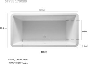 Acrilan Style - Ακρυλική Μπανιέρα 170x80 εκ - Ακρυλικό