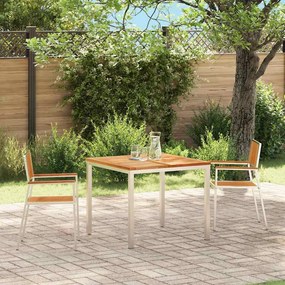vidaXL Στοίβαγμα Κήπου Καρέκλες 2 τεμ Μασίφ Ξύλο Teak &amp; Ανοξείδωτο Ατσάλι