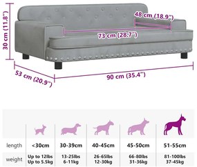 vidaXL Κρεβάτι Σκύλου Ανοιχτό Γκρι 90 x 53 x 30 εκ. Βελούδινο