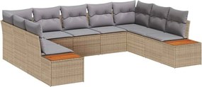 vidaXL Σετ Καναπέ Κήπου με μαξιλάρι 9 pcs Μπεζ Πολυ ράταν