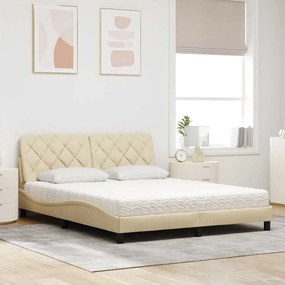 vidaXL Κρεβάτι με Στρώμα Κρεμ 160x200 εκ. Υφασμάτινο