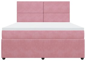 vidaXL Κρεβάτι Boxspring με Στρώμα Ροζ 180x200 εκ. Βελούδινο