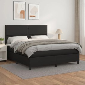 Κρεβάτι Boxspring με Στρώμα Μαύρο 160x200εκ.από Συνθετικό Δέρμα - Μαύρο