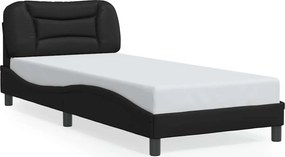 vidaXL Πλαίσιο κρεβατιού χωρίς Στρώμα Hvar Μαύρο90x200εκ. από ΣυνθετικόΔέρμα