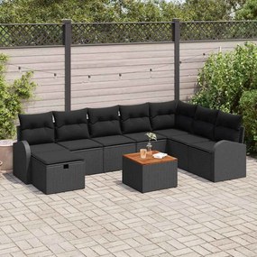 vidaXL Σετ Καναπέ Κήπου με μαξιλάρι 9 pcs Μαύρο Πολυ ράταν