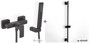 Eurorama Quadra Black Matt Μπαταρία Ντουζιέρας με Tηλ, Eπτχ Στήριγμα+PVC Σπιράλ+1,5μ+Βέργα ντους 144150-400 E087008-400