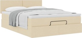 vidaXL Οθωμανικό κρεβάτι με στρώμα Cream 140x200cm ύφασμα
