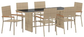 vidaXL Σετ Τραπεζαρίας Κήπου 7 Τεμαχίων Μπεζ Πολυ Ρατάν