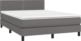 vidaXL Κρεβάτι Boxspring με Στρώμα &amp; LED Γκρι 140x200 εκ. Συνθ. Δέρμα