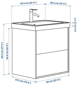 HAVBACK/ORRSJON βάση νιπτήρα με συρτάρια/νιπτήρα/μπαταρία, 62x49x69 cm 295.140.18