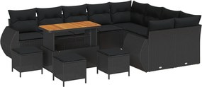 vidaXL Σετ Καναπέ Κήπου με μαξιλάρι 13 pcs Μαύρο Πολυ Ρατάν