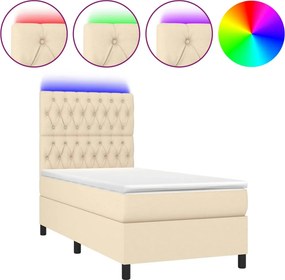 vidaXL Κρεβάτι Boxspring με Στρώμα &amp; LED Κρεμ 90x190 εκ. Υφασμάτινο