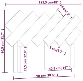 vidaXL Κεφαλάρι Κρεβατιού122,5x3x80,5εκ. από Μασίφ Ξύλο Πεύκου