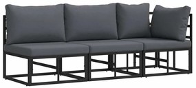 vidaXL Εξωτερικά Έπιπλα με μαξιλάρι με μαξιλάρι 3 pcs Μαύρο Μέταλλο