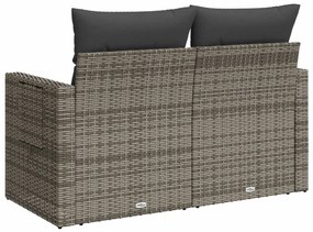 vidaXL Καναπές Κήπου Διθέσιος Γκρι από Συνθετικό Ρατάν με Μαξιλάρια