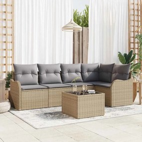 vidaXL Σετ Καναπέ Κήπου με μαξιλάρι 6 pcs Μπεζ Πολυ ράταν