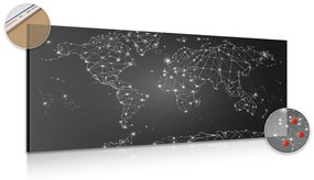 Εικόνα ενός ασπρόμαυρου παγκόσμιου χάρτη σε έναν φελλό - 120x60  peg