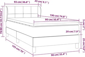 vidaXL Κρεβάτι Boxspring με Στρώμα Σκούρο Γκρι 90x190 εκ. Υφασμάτινο