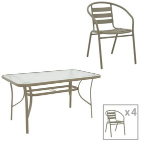 Σετ κήπου - Τραπεζαρία Tade - Ensure 5 τεμ. μέταλλο - γυαλί σαμπανιζέ 140x80x70 εκ. 140x80x70 εκ.